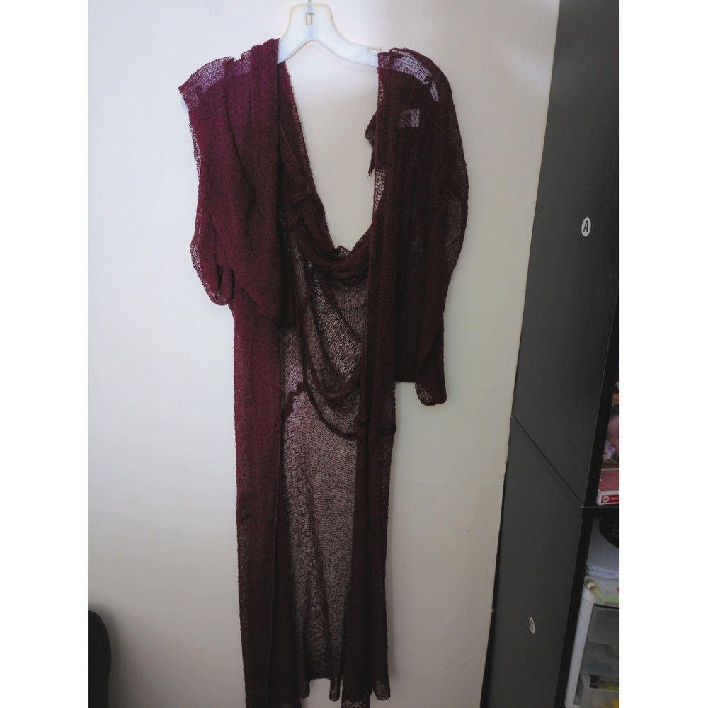 Unbranded Duster Cardigan Women OS Burgundy Gauzy Open Knit Avant Garde Draped